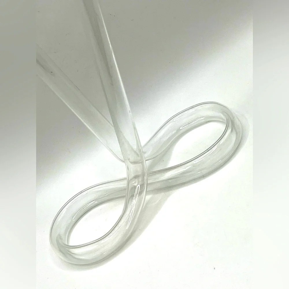 VTG Hand Blown Infinity Tube Clear Glass Double Bud Vase Ruffled Edges MCM